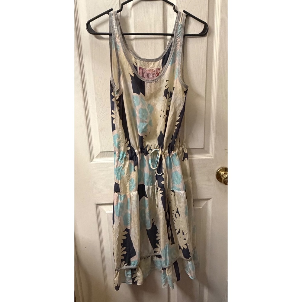 Johnny Was Silk Floral Drawstring Sleeveless Ruffle Hem Boho Dress Small